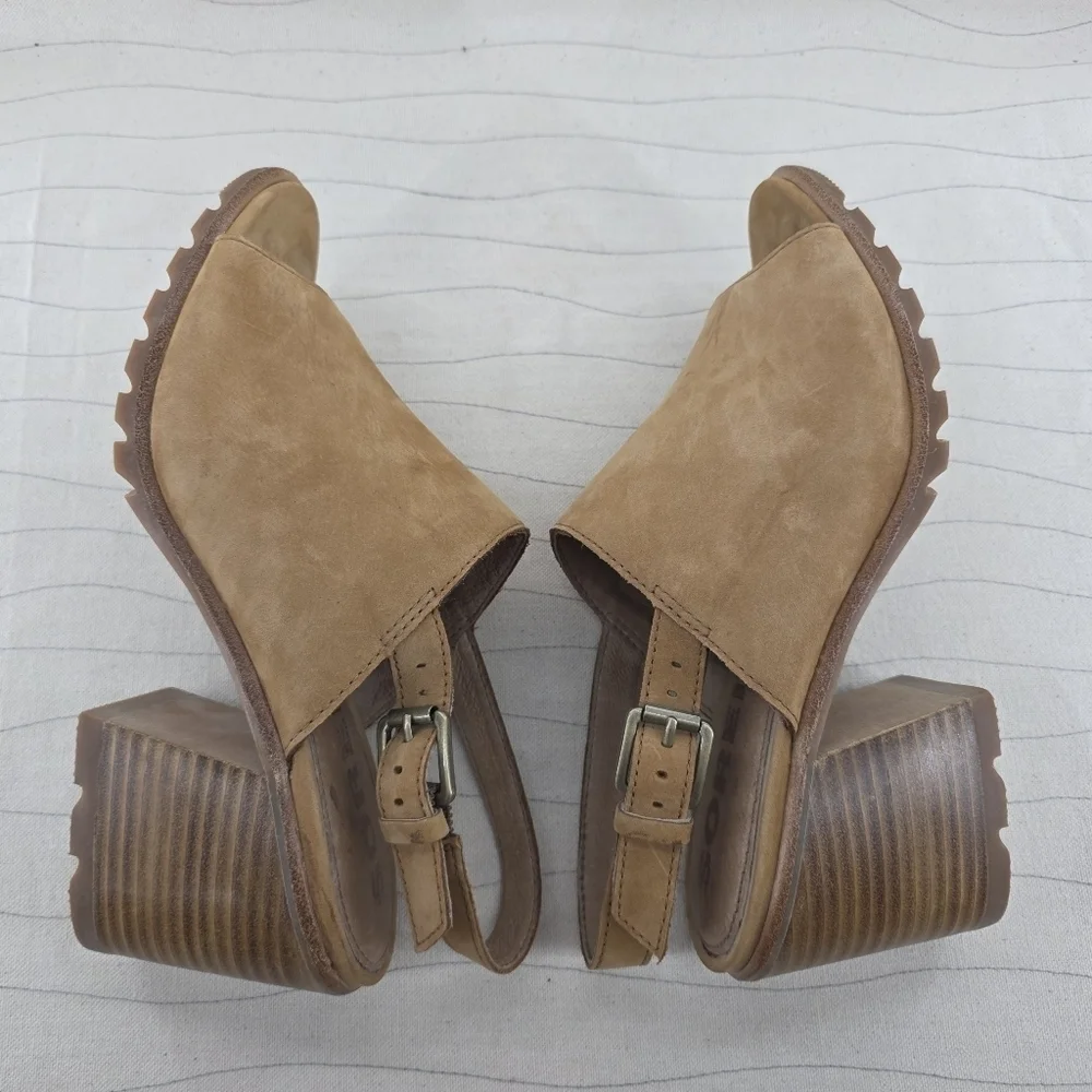 Sorel Womens Nadia Slingback Tan Leather Sandals Heels Shoes NL3241-224 Size 8